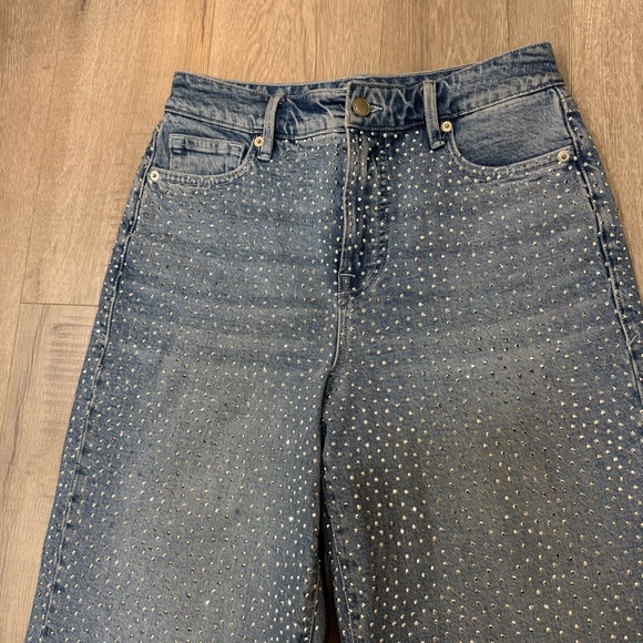 Good American Good Ease Crystal Embellished Wide Leg Jeans Loose Fit Size 00/24 - Picture 7 of 14